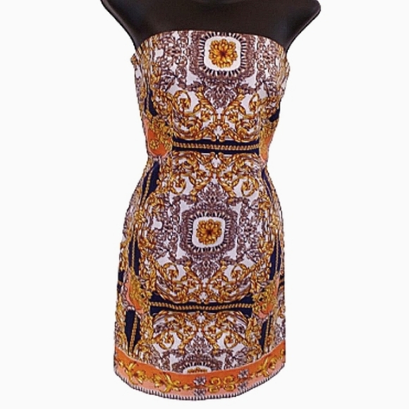 Laundry by Shelli Segal Versace Style Strapless Cotton Dress- Sz. 2 - Picture 1 of 6